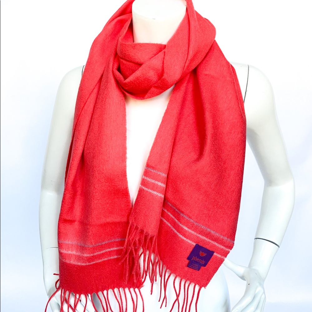 Phenix Red 70% Wool 30% Acrylic Scarf; 12” x 68”